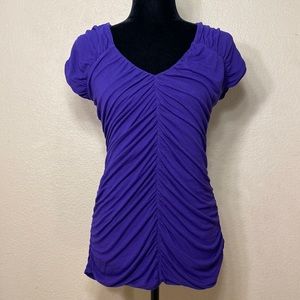 Express Women’s Ruche Blouse, V-Neck, Short Sleeve, Royal Blue / Purple, Size M